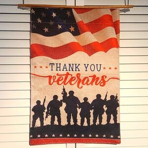 "Thank You VETERANS" welcome sign yard, burlap look garden sign flag NWT